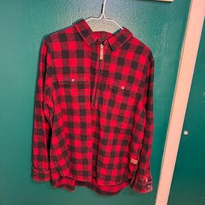 L.L. Bean Red and Black Plaid Women's Button Down Shirt